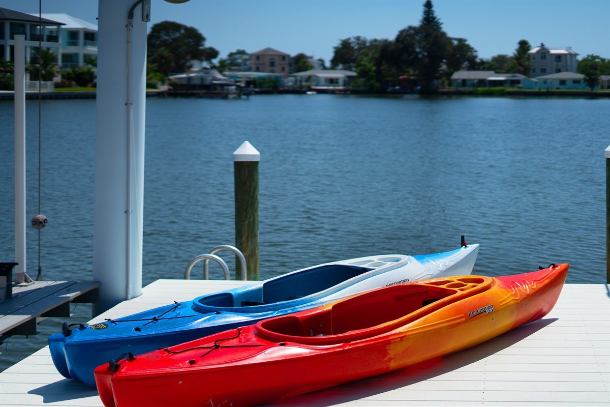 Two kayaks ready to launch from the Coastal Manor dock