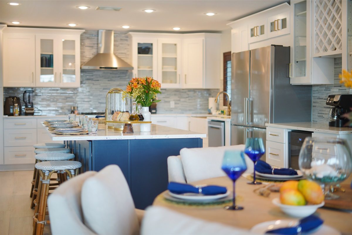 Kitchen island set for breakfast at Coastal Manor
